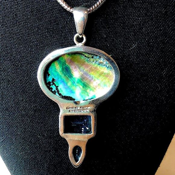CHARLES ALBERT Abalone and Blue Topaz Fine Sterling Silver Pendant - Picture 6 of 15
